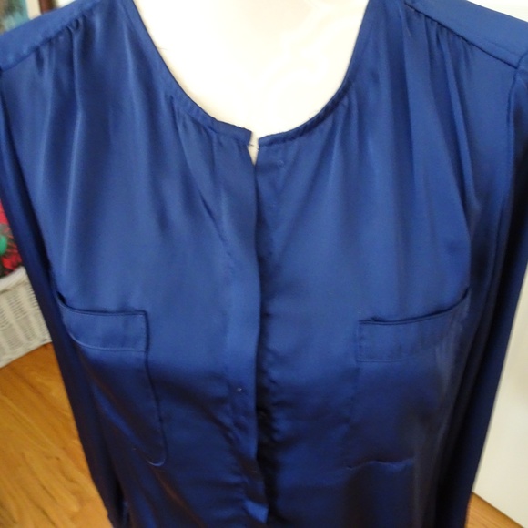 Royal Blue Front Button Long Sleeve Blouse Size M - Picture 2 of 8